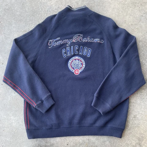Tommy Bahama Reserved Seat Chicago Cubs MLB Sweater 1/4 Zip emeboidered rain chk Cover