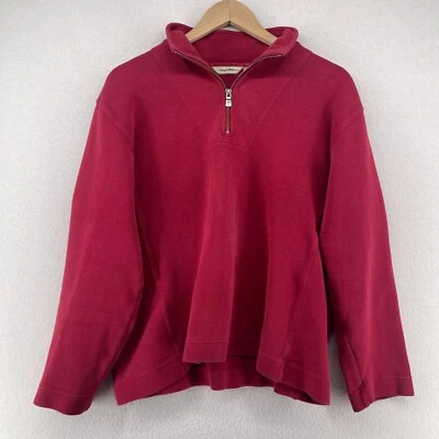TOMMY BAHAMA Sweater Womens L 12-14 Ribbed 1/4 Zip Pullover Stretch Cotton Red Foto 1 de 4