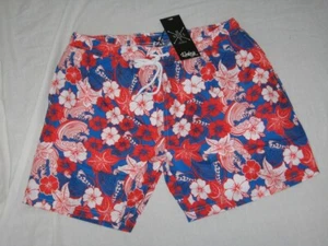 BNWT HENLEYS Tubbataha Floral Swim Shorts Red White Blue 34 " - 36 " Waist - Picture 1 of 2