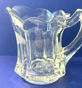 Pressed Clear Glass Cream/Milk/Small Pitcher Scallop Rim Star Burst Bottom VTG - Picture 1 of 7