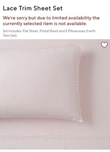 Pottery Barn Organic Lace Trim Sheet Set  Twin XL Powdered Blush, NEW! - Picture 1 of 3
