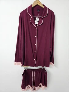 Cosabella Bella Burgundy Pink Pyjama PJ Set 2X UK 22-24 Long Sleeve Shorts BNWT - Picture 1 of 14