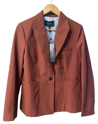 Chaqueta Blazer BCBG Maxazria Nueva con Etiquetas $328 Un Botón en Marrón Naranja Óxido Para Mujer L Foto 1 de 4