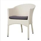 Outdoor Dining Rattan White Chairs Patio Garden Furniture With Seat Cushions