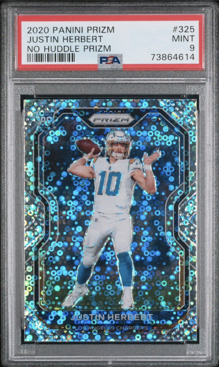 2020 Panini Prizm Justin Herbert No Huddle Disco #325 PSA 9! Chargers Rookie RC!