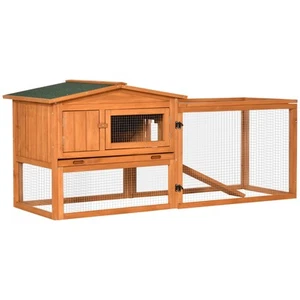 Rabbit Hutch and Run Outdoor Sliding Tray Hay Rack Ramp, 156x58x68 cm Pawhut - Picture 1 of 8