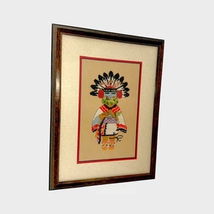 Arte de punto de cruz Kachina nativo americano enmarcado | Textil artesanal del suroeste - Imagen 1 de 10