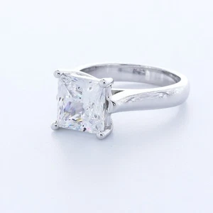 ANELLO SOLITARIO CLASSICO ORO BIANCO 14K PRINCIPESSA DIAMANTE CREATO IN LABORATORIO 4,0 CT E/VS1 - Foto 1 di 3