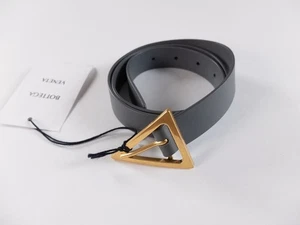 (NO CUSTOMS TAX) BOTTEGA VENETA Triangle gray leather belt Size 90 authentic - Picture 1 of 7
