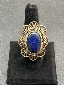 Vintage Barse Ring Bronze & Lapis Lazuli Large Ornate Statement Size 8.5 - Picture 1 of 15
