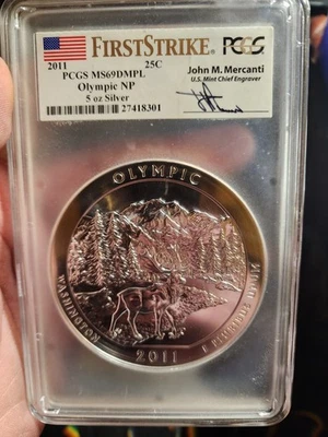 2011 5oz Silver Quarter Pcgs Ms70dmpl - Image 1 of 2