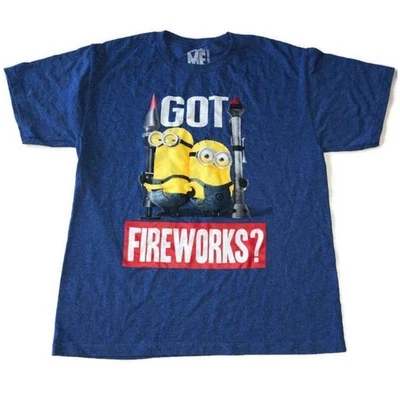 Despicable Me Minions Youth Got Fireworks? Graphic T-Shirt Size Medium Blue  - Image 1 of 4