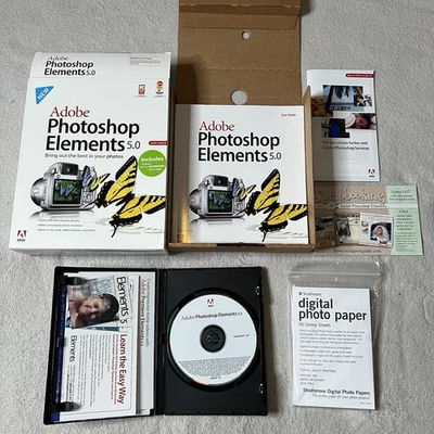 Adobe Photoshop Elements 5.0 PC Software & Manual w/Inserts & Serial Numbers - Image 1 of 4