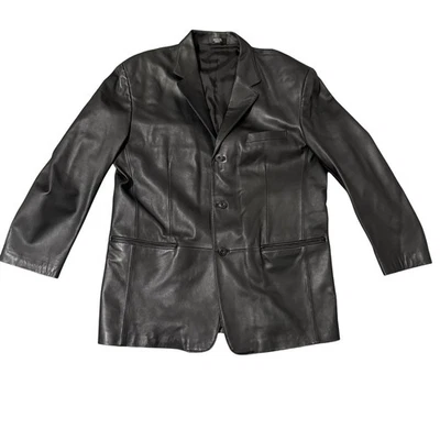 Chaqueta Blazer J Ferrar Para Hombre Negra Cuero Genuino Forrada con 3 Botones Foto 1 de 4