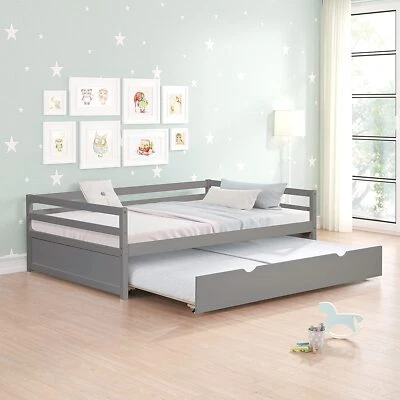 Cama de día Hanway tamaño completo con marco de madera nido de alta resistencia para niños, adolescentes, adultos Foto 1 de 4