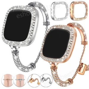 For Fitbit Versa 3 4 Sense 2 Watch Band Bling Metal Strap Bracelet PC Case Cover - Picture 1 of 12
