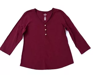 St. John's Bay Burgundy Women's Long Sleeve V-Neck w/Buttons Top - Petite Small - Picture 1 of 3