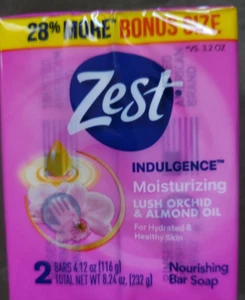 2 BONUS Size Zest Indulgence Deodorant Bar Soap 3.2 oz Bars Lush Orchid & Almond - Picture 1 of 1