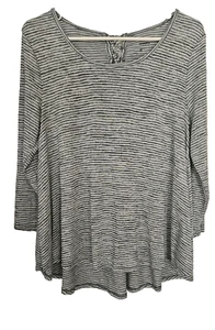 Sonoma Womens Sz M Grey Striped 3/4 Sleeve Knit Swing Top - Picture 1 of 2
