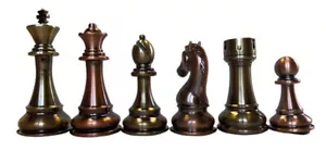 Copper & Bronze Satin Finish Chess Set - 4lbs+ Weight, 4.25 in. King - Picture 1 of 6