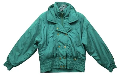 Chaqueta de esquí vintage FERA para mujer 10 verde esmeralda/dorado abrigo de invierno hinchado ropa de esquí Foto 1 de 4