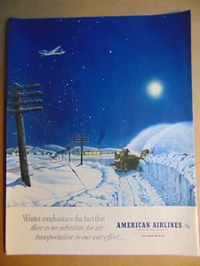 1942 Winter Night Flight AMERICAN AIRLINES vintage art print ad - Picture 1 of 1