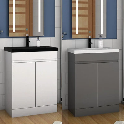 Standschrank 50 60 cm Badmöbel Set  Waschbecken mit Unterschrank Weiß Anthrazit - Bild 1 von 4