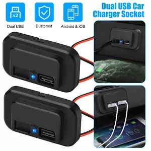 2PCS 12V-24V 4.8A Dual USB Port Car Fast Charger Socket Power Outlet  Waterproof - Picture 1 of 12