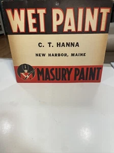Letrero de pintura Masury publicitario de cartón antiguo NOS CT Hanna, New Harbor, Maine - Imagen 1 de 4