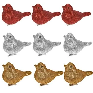 Christmas Decoration 3 Pack 8cm Clip on Glitter Birds - Picture 1 of 10