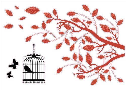 Red Leaves Artwork Kids Living Room Decor Wall Sticker Decal 15"W X 23"H - Image 1 of 1