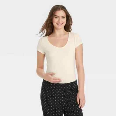 The Nines by HATCH™ Maternity Ivory Cap Sleeve U-Neck bodysuit XXL NST2121806 - Image 1 of 4