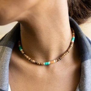Collar bohemio de madera concha collar de playa surfista para hombre joyería de playa - Imagen 1 de 6