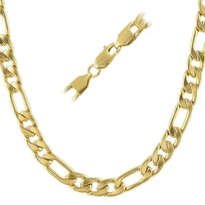 All Sizes 18KGP Yellow Gold Plated Figaro Chain Bracelet Anklet, Unisex Gift - Picture 1 of 13