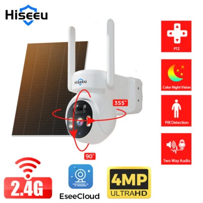 Hiseeu WIFI Solar Battery 4MP Wireless PTZ Security Camera Outdoor PIR Detection
