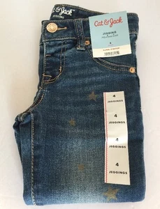 Cat & Jack Star Jeggings - Medium Wash Adjustable Super Stretch Girls Size 4 NWT - Picture 1 of 5