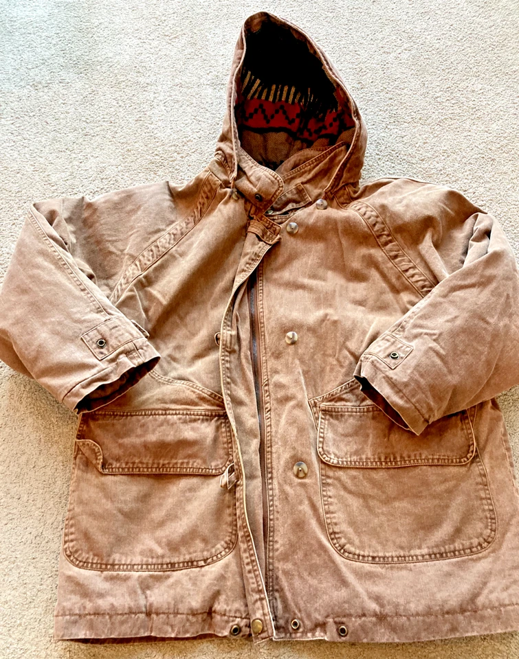 Brandon Thomas Vintage Womens Farm Work Jacket Aztec Lined Sued Hooded Med - Image 1 of 4