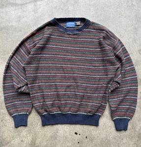 Vintage Pendleton Knit Striped Sweater 100% Cotton Made in USA Large Cottage - Picture 1 of 7