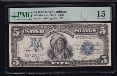 US 1899 $5 Chief Silver Certificate Note Elliott-White FR 280m PMG 15 (377) - Image 1 of 2