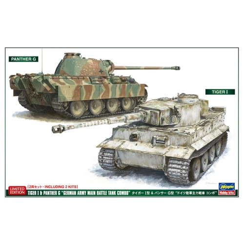 TIGER I & PANTHER G 2 KITS IN BOX KIT 1:72 Hasegawa Kit Mezzi Militari Modellino - Immagine 1 di 1