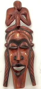 Hand-Carved African Tribal Face Mask With Figure Motif - Picture 1 of 8
