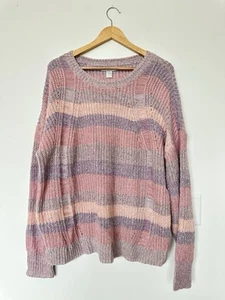 CJ Banks maglione donna 1X rosa viola manica lunga maglia a righe - Foto 1 di 6