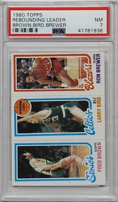 PSA 7 Larry Bird/Fred Brown/Ron Brewer 1980 Topps Bird Rebounding Leader RC NM - Image 1 of 2