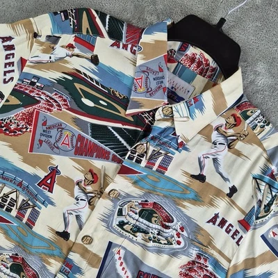 Vintage Rayn Sports Shirt Medium Baseball 2002 California Angels All Over Print - Image 1 of 4