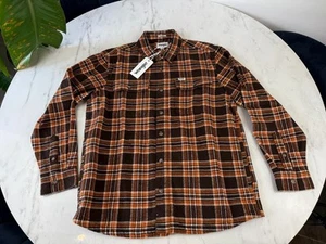 Wrangler Plaid Overshirt Men Medium Relaxed Fit Button Up Long Sleeve Deep Brown - Imagen 1 de 8