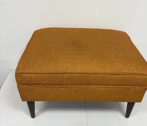 Vintage MCM ORANGE eckig Tweed Ottomane Fußhocker konisch Zapfen Holzbeine 60er - Bild 1 von 12