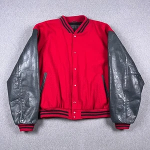 VTG GAP Varsity Jacket Mens XL Leather Wool Blend Bomber Black Red 90s - Picture 1 of 13