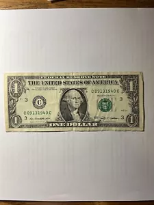09/13/1940 september 13 1940 BIRTHDAY NOTE Fancy Serial Number One Dollar Bill - Picture 1 of 3