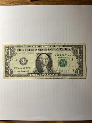 09/13/1940 september 13 1940 BIRTHDAY NOTE Fancy Serial Number One Dollar Bill - Image 1 of 3