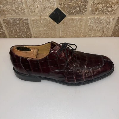 MEZLAN Platinum Men 10.5 W Princeton Alligator Burgundy Leather Split Toe Oxford - Image 1 of 4